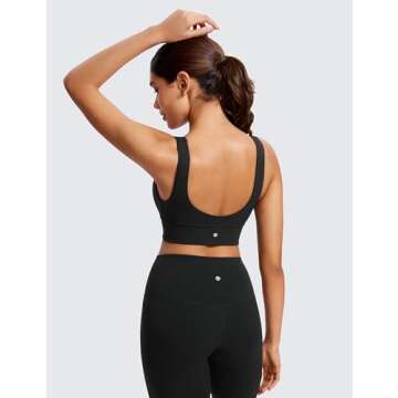 CRZ YOGA Butterluxe Womens V-Neck Longline Sports Bra - U Back Wireless Yoga Low Impact Padded Crop ...