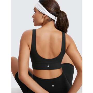 CRZ YOGA Butterluxe Womens V-Neck Longline Sports Bra - U Back Wireless Yoga Low Impact Padded Crop Top Black Medium
