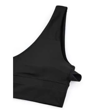 CRZ YOGA Butterluxe Womens V-Neck Longline Sports Bra - U Back Wireless Yoga Low Impact Padded Crop Top Black Medium