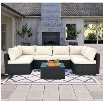 LAUSAINT HOME Outdoor Patio Furniture, 7 Pieces Outdoor Sectional PE Rattan Wicker Patio Furniture S...