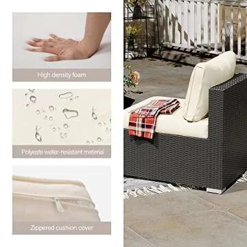 LAUSAINT HOME Outdoor Patio Furniture, 7 Pieces Outdoor Sectional PE Rattan Wicker Patio Furniture Sets, All Weather Backyard Conversation Seat with Cushion and Glass Coffee Side Table (Beige)