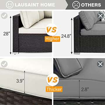 LAUSAINT HOME Outdoor Patio Furniture, 7 Pieces Outdoor Sectional PE Rattan Wicker Patio Furniture Sets, All Weather Backyard Conversation Seat with Cushion and Glass Coffee Side Table (Beige)