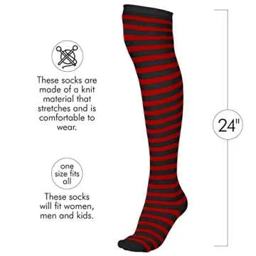 Skeleteen Black & Red Striped Thigh High Socks for All