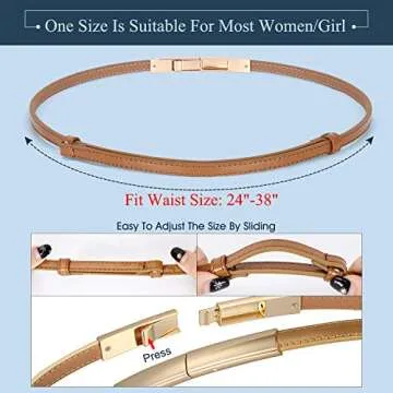 SUOSDEY Women Brown Dress Belt Skinny Patent Leather Belt with Gold Buckle Fashion Thin Waist Belt Elegant Belt,brown,24-38