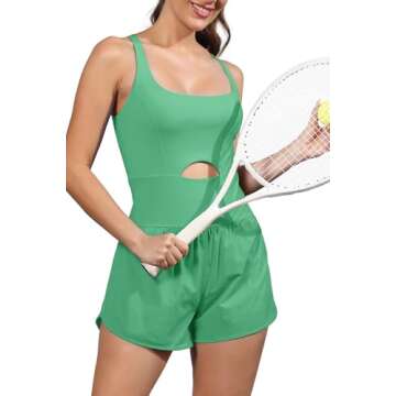 ReachMe Womens Workout Athletic Romper Running Onesie Workout One Piece Jumpsuits Gym Outfit with Po...