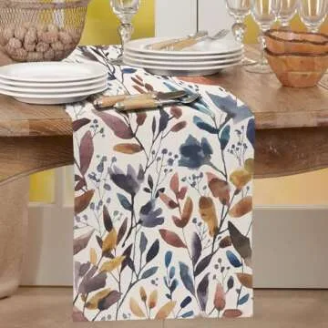 Winter Table Runner 72 Inches Long,Watercolor Flowers Leaves Table Runner,Holiday Floral Decorations...