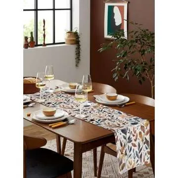 Winter Table Runner 72 Inches Long,Watercolor Flowers Leaves Table Runner,Holiday Floral Decorations for Party,Fall Thanksgiving Rustic Farmhouse Decor for Kitchen Dinner Home Dining Table