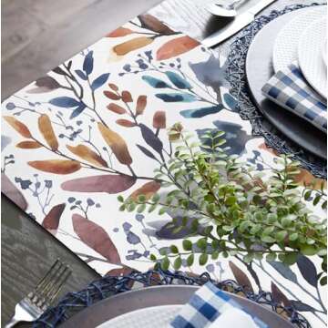 Winter Table Runner 72 Inches Long,Watercolor Flowers Leaves Table Runner,Holiday Floral Decorations for Party,Fall Thanksgiving Rustic Farmhouse Decor for Kitchen Dinner Home Dining Table