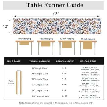 Winter Table Runner 72 Inches Long,Watercolor Flowers Leaves Table Runner,Holiday Floral Decorations for Party,Fall Thanksgiving Rustic Farmhouse Decor for Kitchen Dinner Home Dining Table