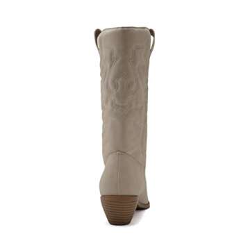 Soda Reno Women Western Cowboy Pointed Toe Knee High Pull On Tabs Boots (Cream Nubuck, US Footwear S...