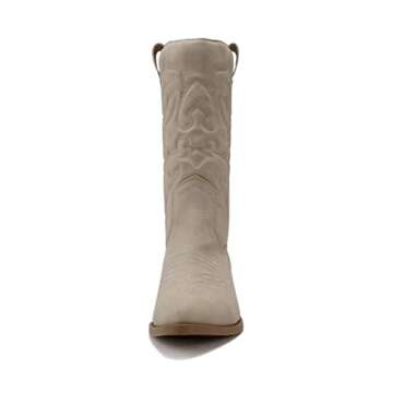 Soda Reno Women Western Cowboy Pointed Toe Knee High Pull On Tabs Boots (Cream Nubuck, US Footwear Size System, Adult, Women, Numeric, Medium, 10)
