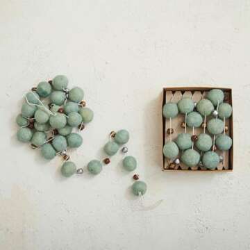 Creative Co-Op Wool Felt Ball Garland with Jingle Bells