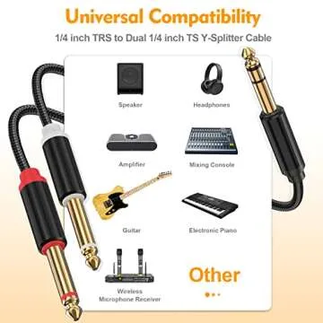 HOSONGIN 1/4 inch TRS Stereo to Dual 1/4 inch TS Mono Y-Splitter Insert Cable, Nylon Braided Jacket Gold-Plated Plug Double Shielding Cable, 3.3 Feet