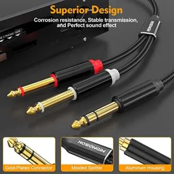 HOSONGIN 1/4 inch TRS Stereo to Dual 1/4 inch TS Mono Y-Splitter Insert Cable, Nylon Braided Jacket Gold-Plated Plug Double Shielding Cable, 3.3 Feet