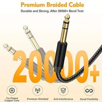 HOSONGIN 1/4 inch TRS Stereo to Dual 1/4 inch TS Mono Y-Splitter Insert Cable, Nylon Braided Jacket Gold-Plated Plug Double Shielding Cable, 3.3 Feet