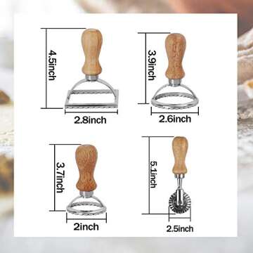 Ravioli Cutter Stamp Maker and Pasta Roller Wheel Cutter Set, Round Square Shape Fluted Press Mold with Wooden Handle, for Kitchen Ravioli Machine