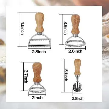 Ravioli Cutter Stamp Maker and Pasta Roller Wheel Cutter Set, Round Square Shape Fluted Press Mold with Wooden Handle, for Kitchen Ravioli Machine