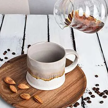 Bosmarlin Medium Ceramic Coffee Mug Set of 2, 15 oz, Stoneware Tea Cup for Office and Home, Dishwasher and Microwave Safe (Grey, 2)