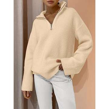 LILLUSORY Women's Fall Fashion Clothes Outfit 2024 Oversized Half Zip Pullover Sweaterss Fuzzy Knit Chunky Warm Sweaters Apricot