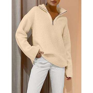 LILLUSORY Women's Fall Fashion Clothes Outfit 2024 Oversized Half Zip Pullover Sweaterss Fuzzy Knit Chunky Warm Sweaters Apricot