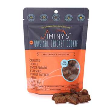 Jiminy's Cookie Dog Treat, Sweet Potato, Apple, and Peanut Butter, Cricket Protein, Grain Free, Hypoallergenic, 6 Ounce Bag