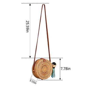 Round Rattan Bags,Handwoven Straw Crossbody Handbag for Women with Shoulder Leather Strap…