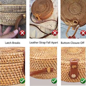 Round Rattan Bags,Handwoven Straw Crossbody Handbag for Women with Shoulder Leather Strap…