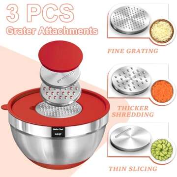 Umite Chef Mixing Bowls with Airtight Lids Set, 8PCS Stainless Steel Nesting Bowls Set, 3 Grater Attachments & Non-Slip Bottoms, Size 5, 4, 3.5, 2, 1.5QT for Baking & Mixing(Colorful)