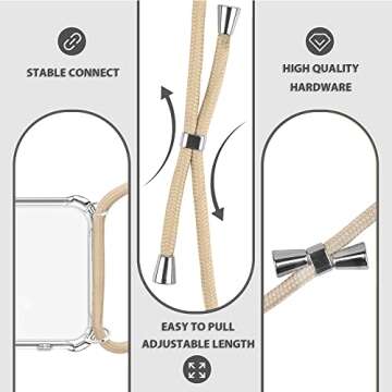 YESPURE Crossbody Case for iPhone 12 Pro Max,Phone Case for iPhone 12 Pro Max [ with Adjustable Lanyard ] Clear Soft Thin Slim TPU Shockproof Protective Cover Cases 6.7 inch - Beige