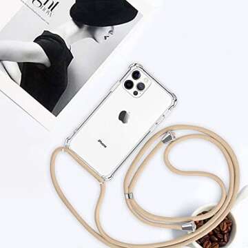 YESPURE Crossbody Case for iPhone 12 Pro Max,Phone Case for iPhone 12 Pro Max [ with Adjustable Lanyard ] Clear Soft Thin Slim TPU Shockproof Protective Cover Cases 6.7 inch - Beige