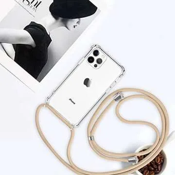 YESPURE Crossbody Case for iPhone 12 Pro Max,Phone Case for iPhone 12 Pro Max [ with Adjustable Lanyard ] Clear Soft Thin Slim TPU Shockproof Protective Cover Cases 6.7 inch - Beige