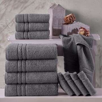 Hawmam Linen Grey Bath Towels Set of 4, Cotton Towel Soft Absorbent Quick Dry Towels for Bathroom 27...