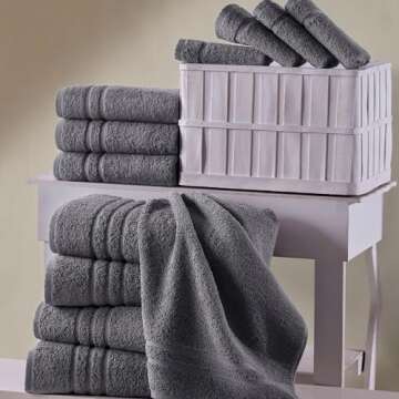 Hawmam Linen Grey Bath Towels Set of 4, Cotton Towel Soft Absorbent Quick Dry Towels for Bathroom 27x54 Inch