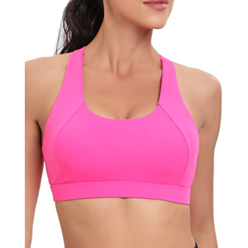 RUNNING GIRL Sports Bra for Women, Flow Y Back Strappy Sports Bras Medium Support Yoga Gym Top with Removable Pad(2823 Sonic Pink M)