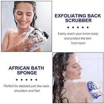 2 Pieces African Exfoliating Net Bath Sponge African Net Long Back Scrubber Body Shower Scrubber Back Scrubber Skin Smoother for Daily Use or Stocking Stuffer (Blue, Black)