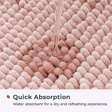 FRESHMINT Chenille Bathroom Rugs Mat 24"x17", Non-Slip Bath Mat for Bathroom Floor & Bathtub, Washable Soft Shower Shag Bath Rugs, Fluffy Thick Water Absorbent Microfiber Shower Mat, Dusty Pink