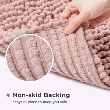 FRESHMINT Chenille Bathroom Rugs Mat 24"x17", Non-Slip Bath Mat for Bathroom Floor & Bathtub, Washable Soft Shower Shag Bath Rugs, Fluffy Thick Water Absorbent Microfiber Shower Mat, Dusty Pink