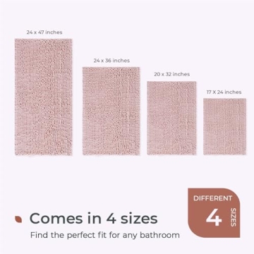 FRESHMINT Chenille Bathroom Rugs Mat 24"x17", Non-Slip Bath Mat for Bathroom Floor & Bathtub, Washable Soft Shower Shag Bath Rugs, Fluffy Thick Water Absorbent Microfiber Shower Mat, Dusty Pink