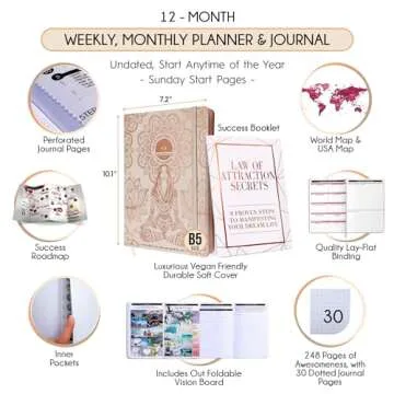 Law of Attraction Planner 2025 – Undated Hourly, Weekly & Monthly Goal Setting Planner, 12-Month t...