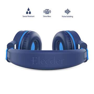 ELECDER i37 Kids Headphones Children Girls Boys Teens Foldable Adjustable On Ear Headphones 3.5mm Jack Compatible Cellphones Computer MP3/4 Kindle School Tablet Blue/Light Blue