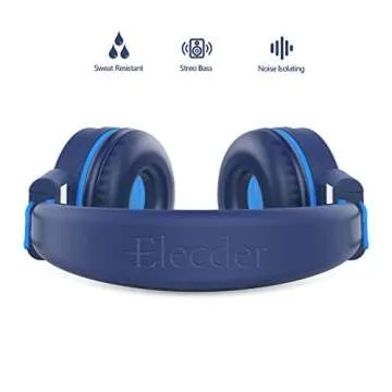 ELECDER i37 Kids Headphones Children Girls Boys Teens Foldable Adjustable On Ear Headphones 3.5mm Jack Compatible Cellphones Computer MP3/4 Kindle School Tablet Blue/Light Blue