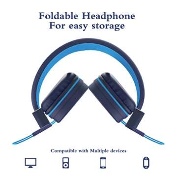 ELECDER i37 Kids Headphones Children Girls Boys Teens Foldable Adjustable On Ear Headphones 3.5mm Jack Compatible Cellphones Computer MP3/4 Kindle School Tablet Blue/Light Blue