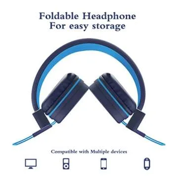 ELECDER i37 Kids Headphones Children Girls Boys Teens Foldable Adjustable On Ear Headphones 3.5mm Jack Compatible Cellphones Computer MP3/4 Kindle School Tablet Blue/Light Blue