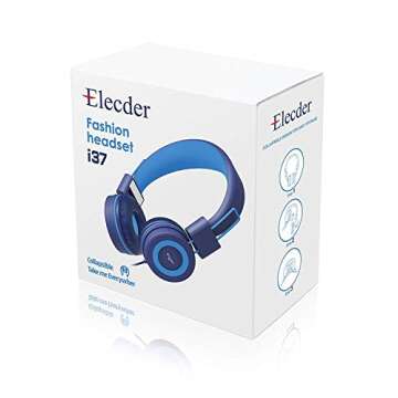ELECDER i37 Kids Headphones Children Girls Boys Teens Foldable Adjustable On Ear Headphones 3.5mm Jack Compatible Cellphones Computer MP3/4 Kindle School Tablet Blue/Light Blue