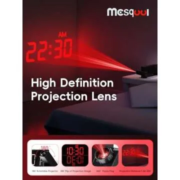 Digital Projector Alarm Clocks for Kids Bedroom,Plug-in LED Display Clock with 180° Projection on Ceiling Wall,Dual Alarms for Heavy Sleepers,Battery Backup,USB Charging Port,Easy-to-Set,Dimmer,Snooze