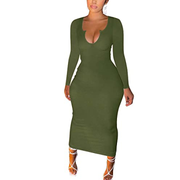 MOEENCN Sexy Long Sleeve Bodycon Dress for Women - Versatile Midi