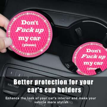 Sylvil 2 PCS Bling Car Cup Coaster, 2.75 Inch Anti-Slip Cup Holder Insert Coasters, Crystal Rhinestone Auto Drink Car Cup Mat for Women Girls, Universal Interior Car Accessories (Rose Red)