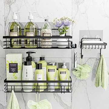 Orimade Adhesive Shower Caddy Soap Dish Holder Shelf with 5 Hooks Bathroom Organizer Basket Kitchen ...
