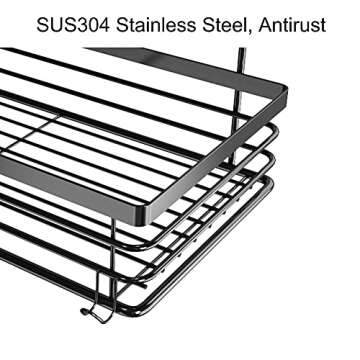 Orimade Adhesive Shower Caddy Soap Dish Holder Shelf with 5 Hooks Bathroom Organizer Basket Kitchen Storage Rack Wall Mounted No Drilling Stainless Steel - 3 Pack, Black