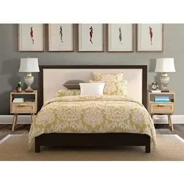 Finnhomy Nightstands Set of 2, End Table, Nightstand, Side Table with Hand Made Rattan Decorated Drawers, Wood Accent Table with Storage for Bedroom, Natural